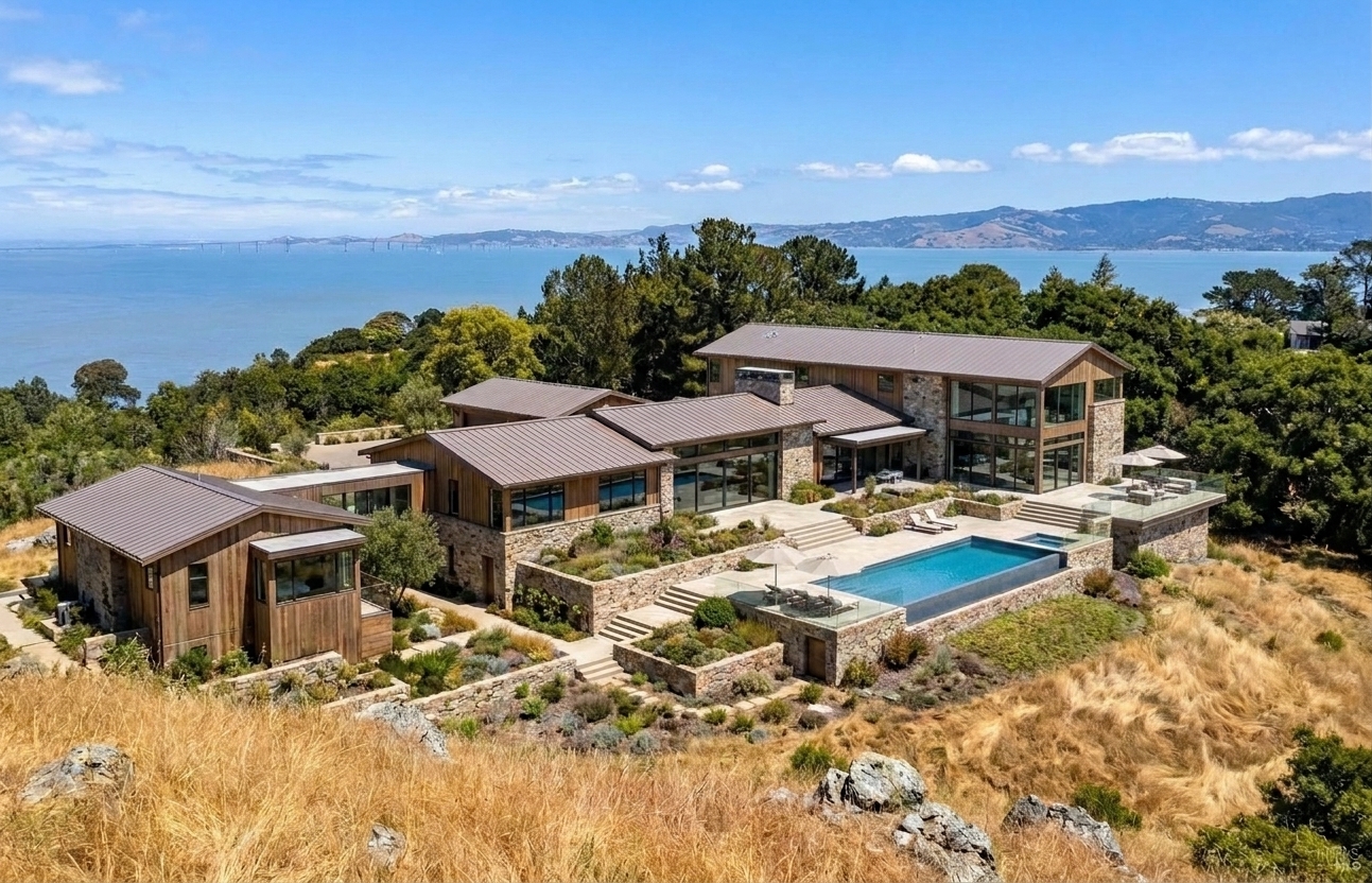 Warm open-plan living room with bay views