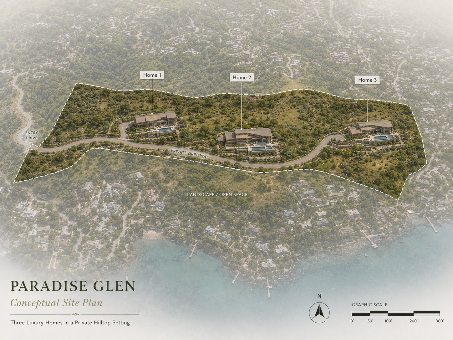Paradise Glen conceptual site plan with three homes